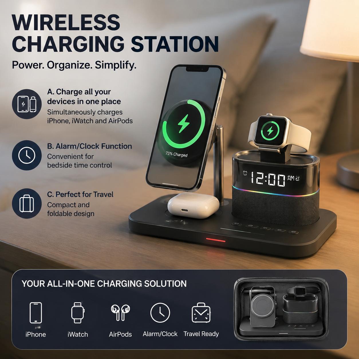 Desk Setup Home - Magnetic Wireless Charging Station for Phone