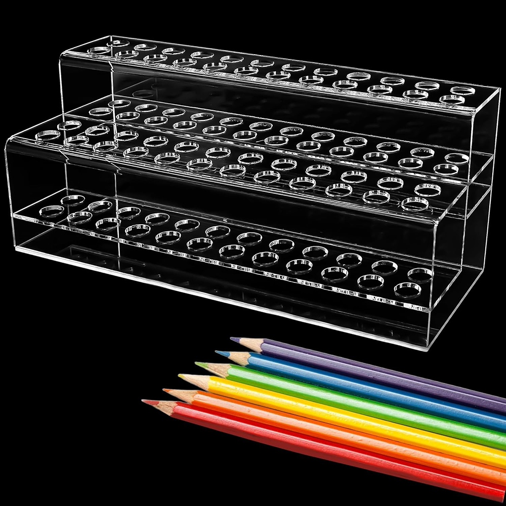Desk Setup Home - Transparent Acrylic Pen Holder Storage 48-Slot