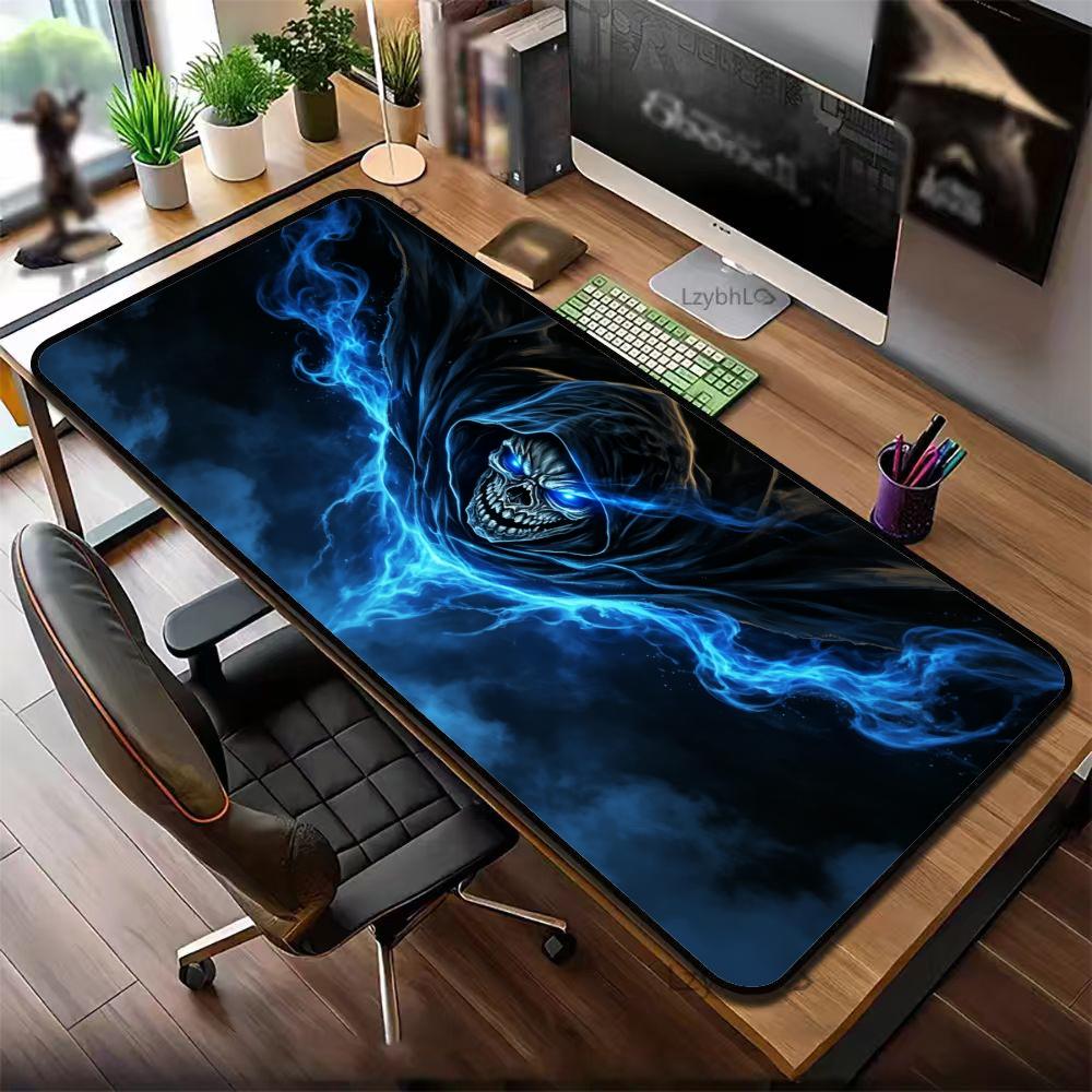 Desk Setup Dark - Mysterious Blue Lightning Ghost Skeleton Art