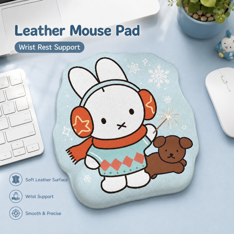 Desk Setup Anime - Anime Miffy Leather Mouse Pad with