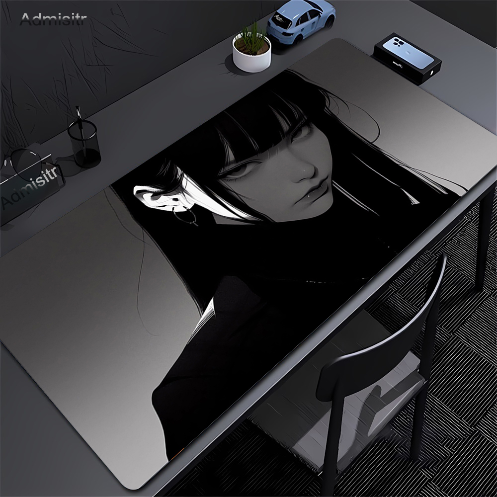 Desk Setup Dark - Black Anime Dark Girl Table Mat