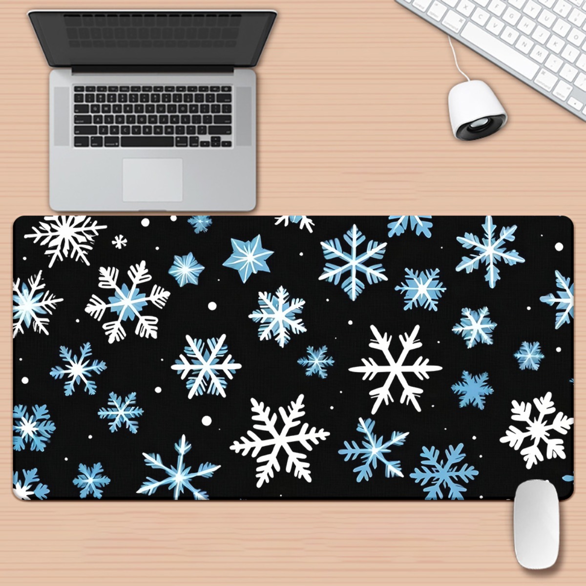 Desk Setup Designer - Snowflake Winter Design Extended Mouse Pad