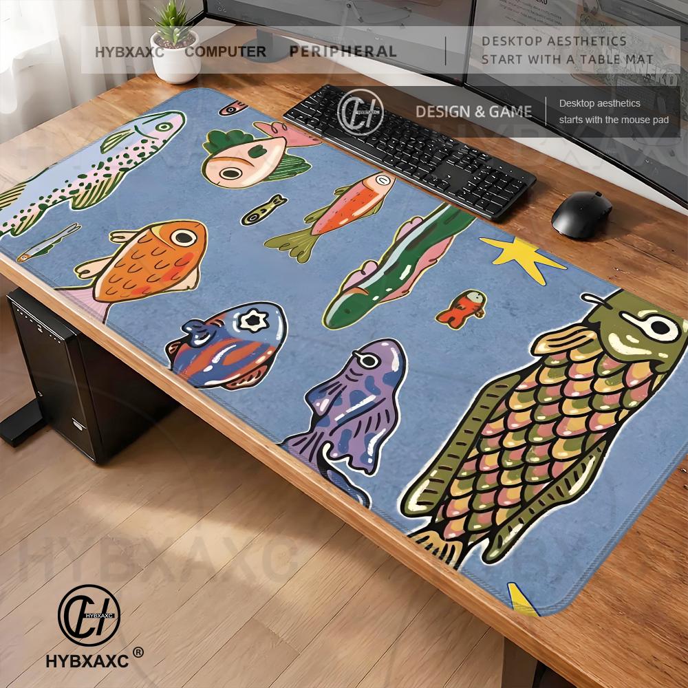 Desk Setup Designer - Colorful Fish Art Desk Mat Mouse