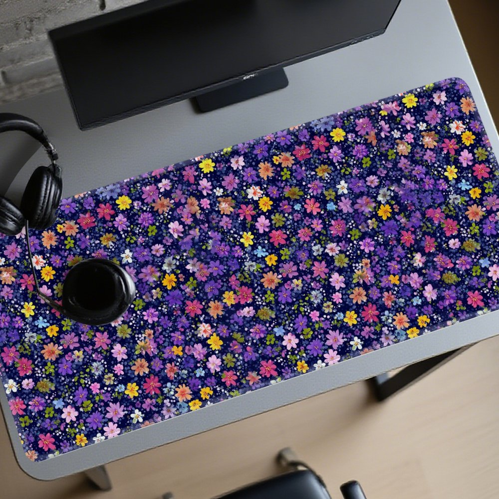 Desk Setup Dark - Floral Pattern Desk Mat Large Dark