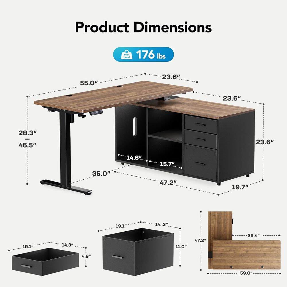 55 Inch L Shaped Standing Desk - đánh giá và giá Desk Setup Height